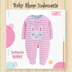 PJ160 Jumpsuit Bayi Perempuan Lengan Panjang Sleepsuit Bayi Perempuan Softpink Salur Bunny  large